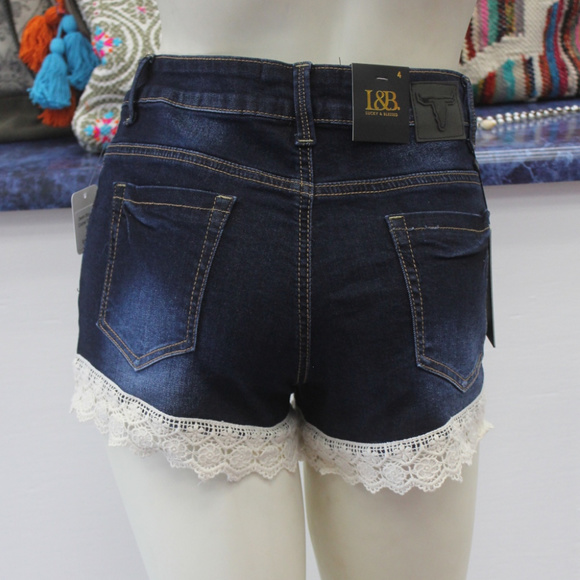 L&B Denim Shorts with Crochet Trim - Dark Wash - Picture 2 of 2